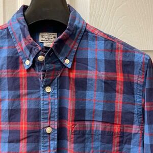 J.Crew Men's M Slim Fit Shirt Bright/Red Plaid 100% Cotton Poplin Woven